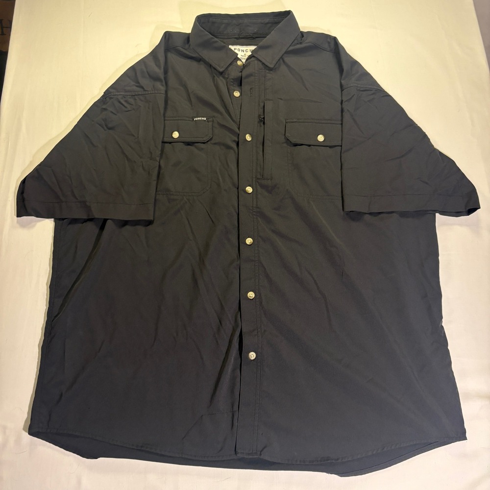 Poncho Outdoors Mens XL Regular Fit Short Sleeve Fishing Shirt Black
